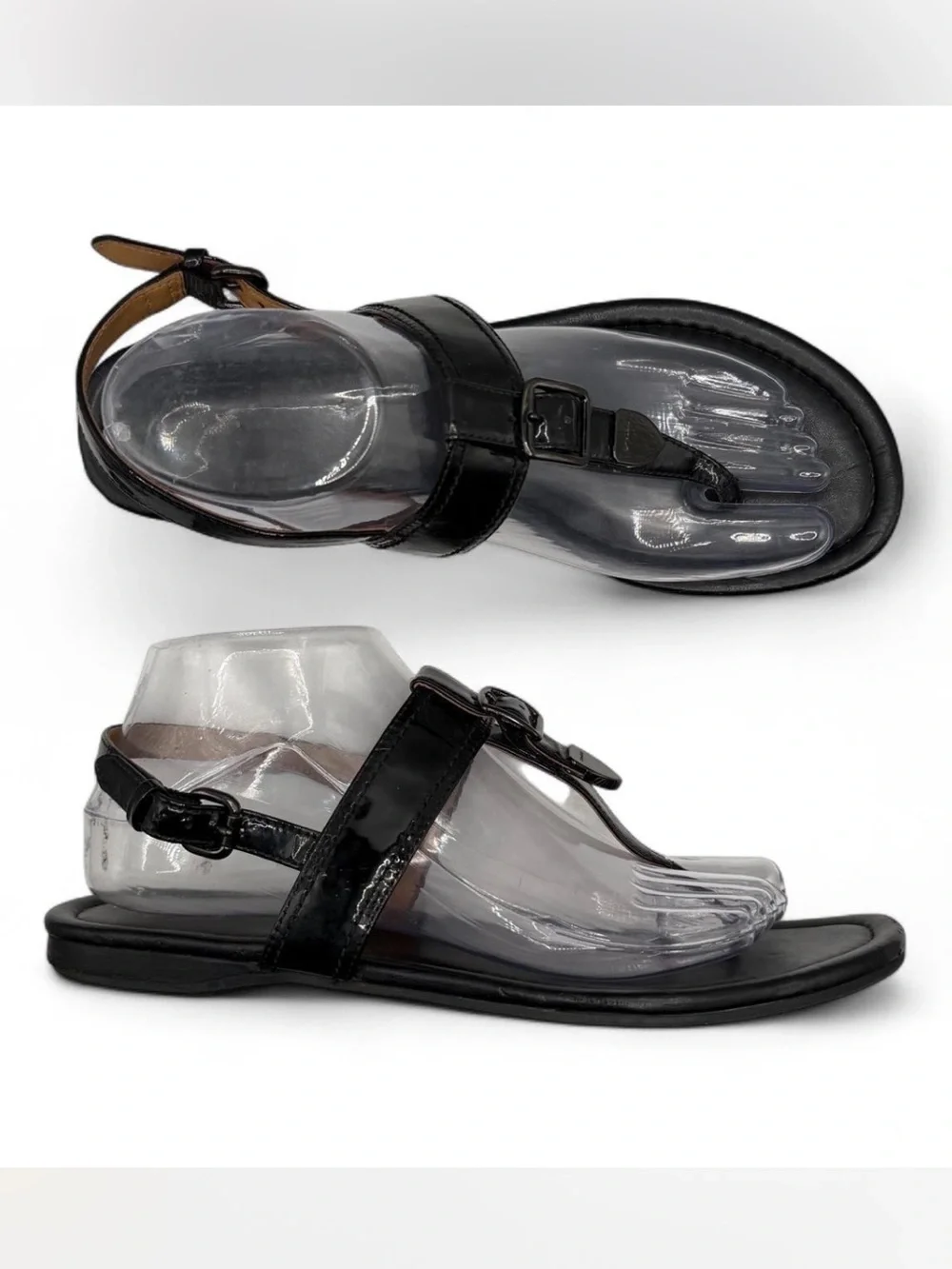 Coach Womens black Patent Leather T-Strap Sandals